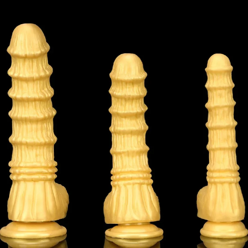 anal toys for playful thrills-Huge Fantasy Anal Dildo Butt Plug - Golden Knotted Silicone Dildos Suctions Cup Sex Toy