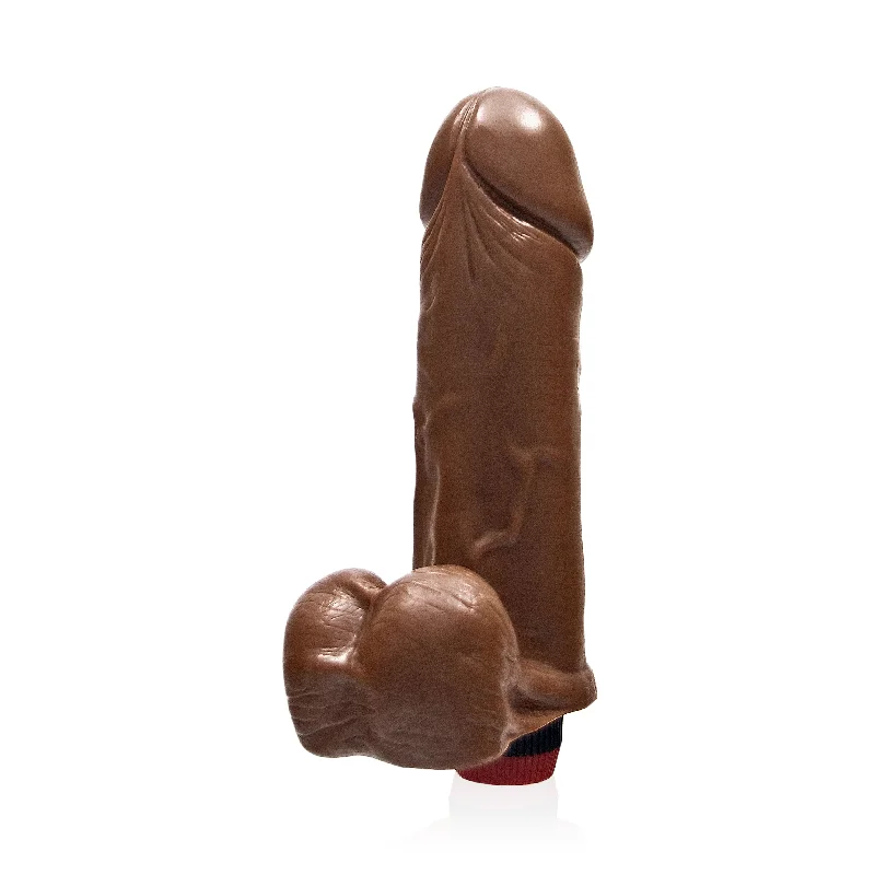 cock ring tough feel-Si-30227 9in THICK COCK W/BALLS & VIBRATION-BROWN