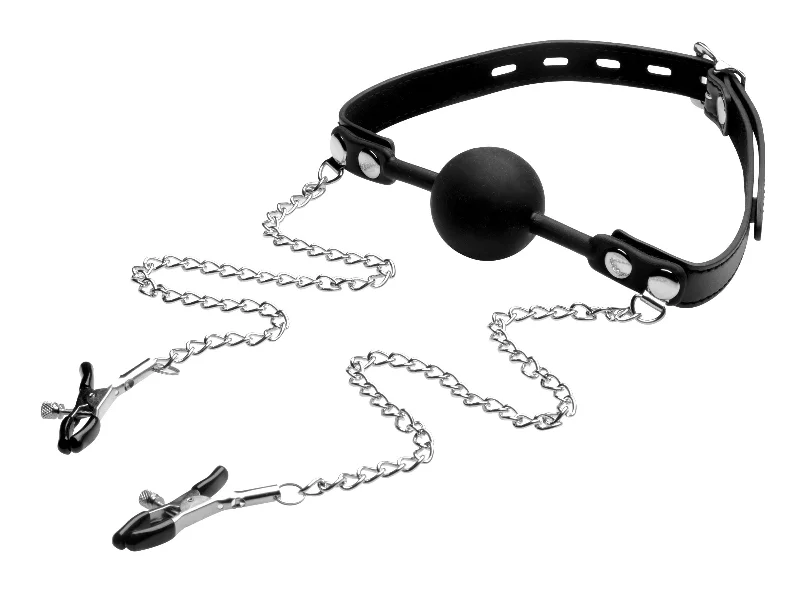 cock ring deep texture-Silicone Ball Gag W/nipple Clamps