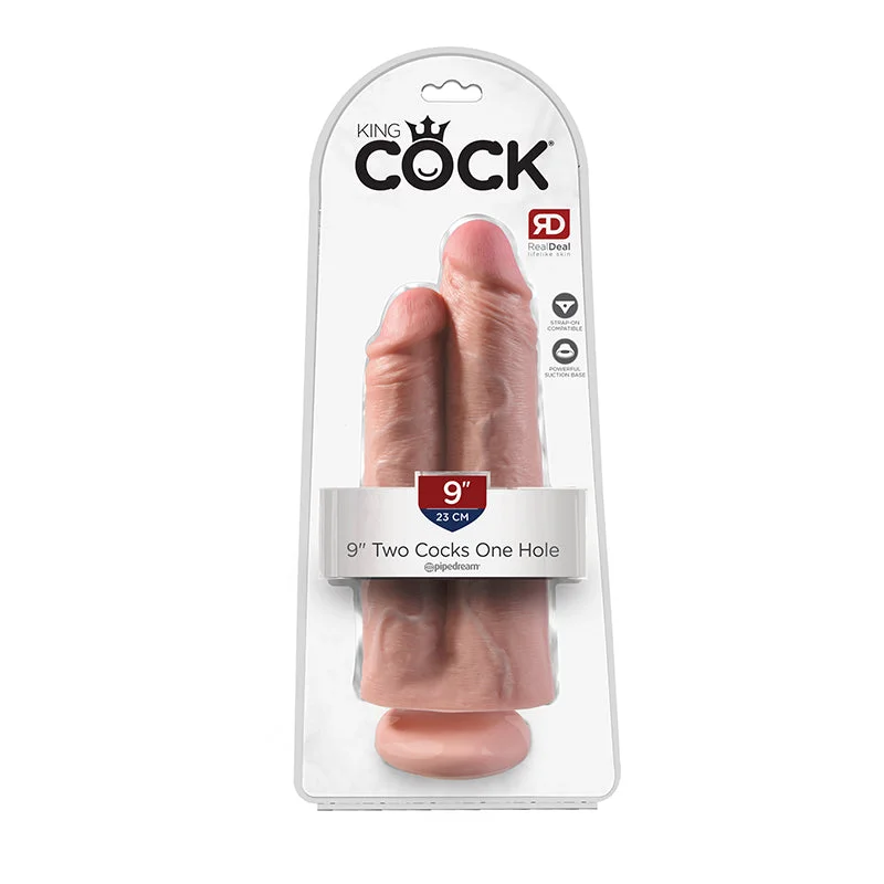 cock ring duo comfort-King Cock 9in Two Cocks One Hole Flesh