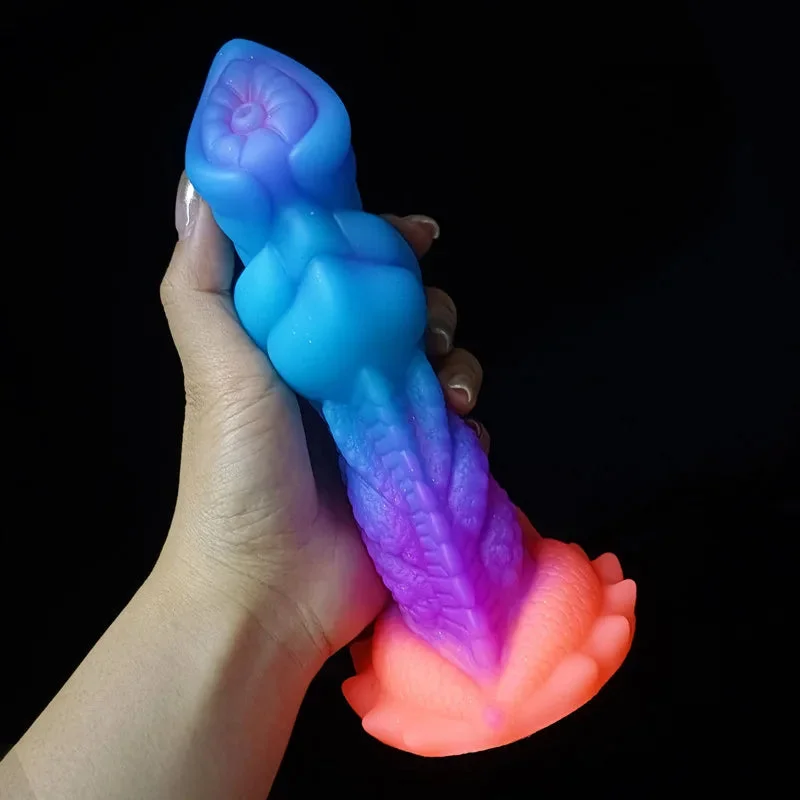 anal toys with velvety texture-Luminous Dragon Dildos Huge Anal Butt Plug - Soft Monster Dildo Sex Toys for Women