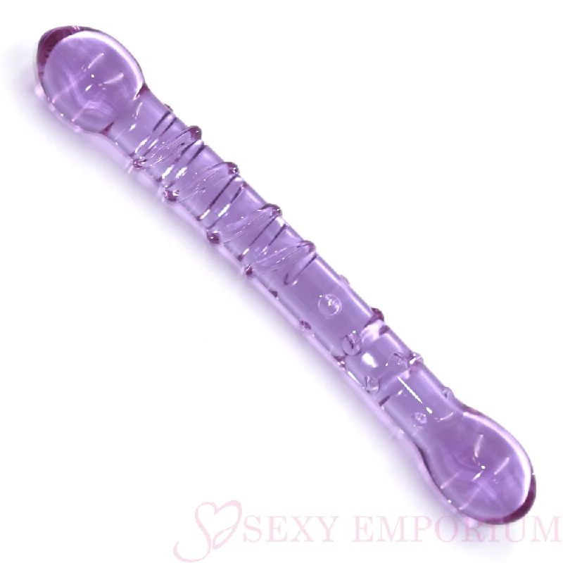 Penis-harsh-8 Inch Ribbed Double Ended Purple Glass Dildo