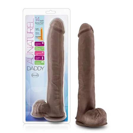 penis-care-for-athletes-Blush Au Naturel Daddy 14 in. Posable Dual Density Dildo with Balls & Suction Cup Brown