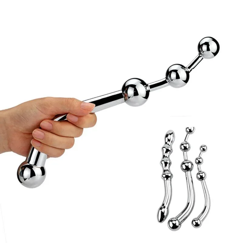 anal toys with small vibes-Stainless steel butt plug Metal anal beads G Spot Wand male prostate Massage Stick Double dildo vagina SM sex toys for man woman