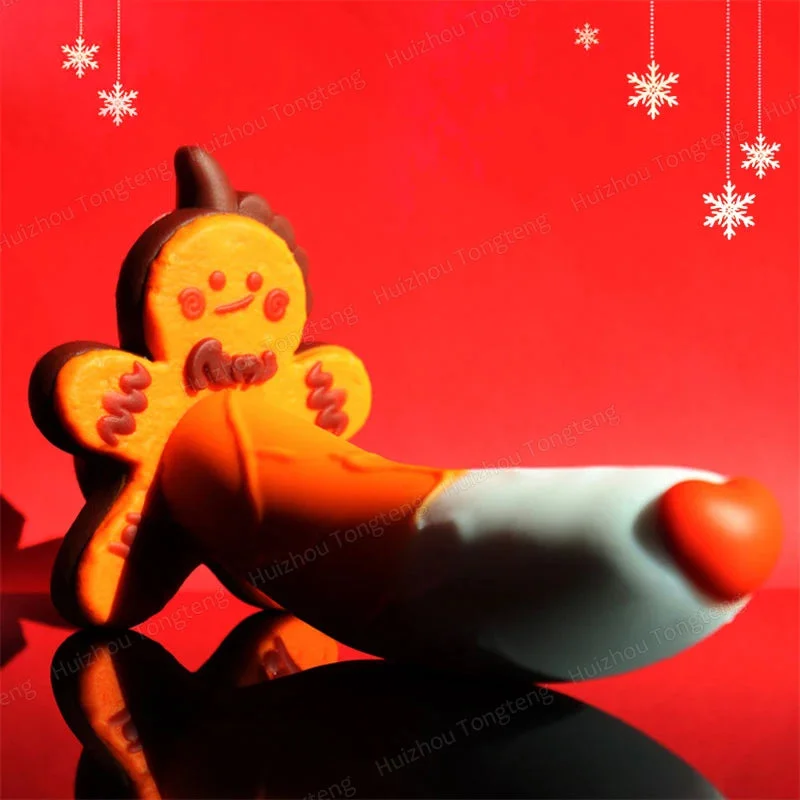 anal toys with pliable shaft-Colorful Strap On Dildo Butt Plug - Gingerbread Man Silicone Realistic Dildos Anal Toy