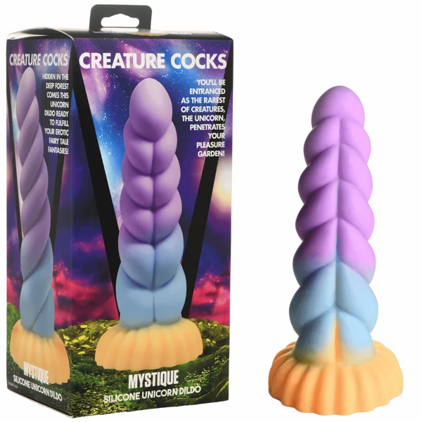 penis-cleaning-routine-best-Creature Cocks - Mystique Silicone Unicorn Dildo - Multi-Coloured