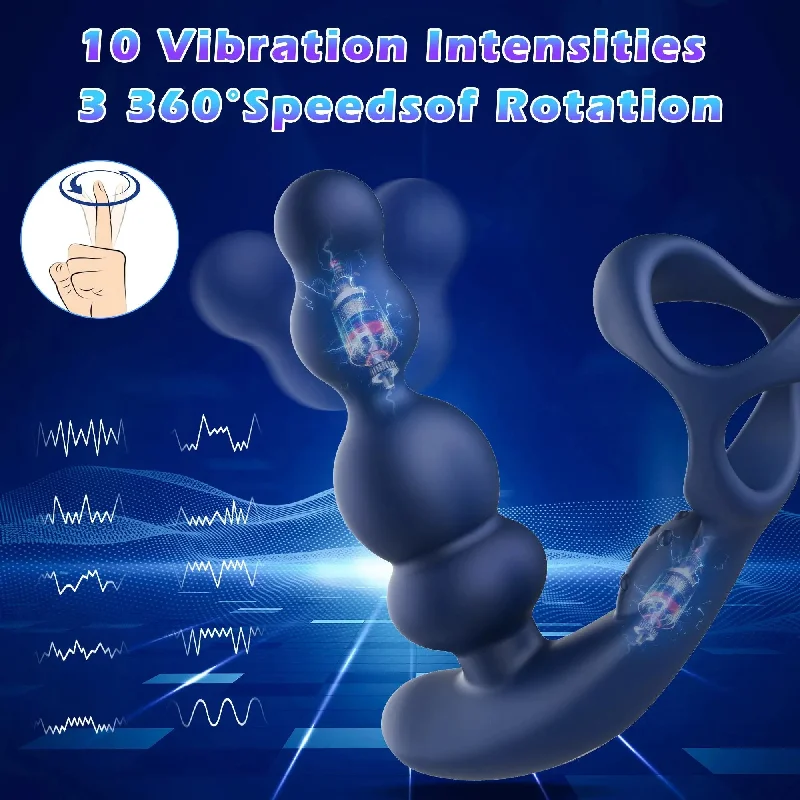 anal toys for sensual relaxation-Male Anal Toys - 360° Rotate Prostate Massager Cock Ring Remoter Sex Toys for Men