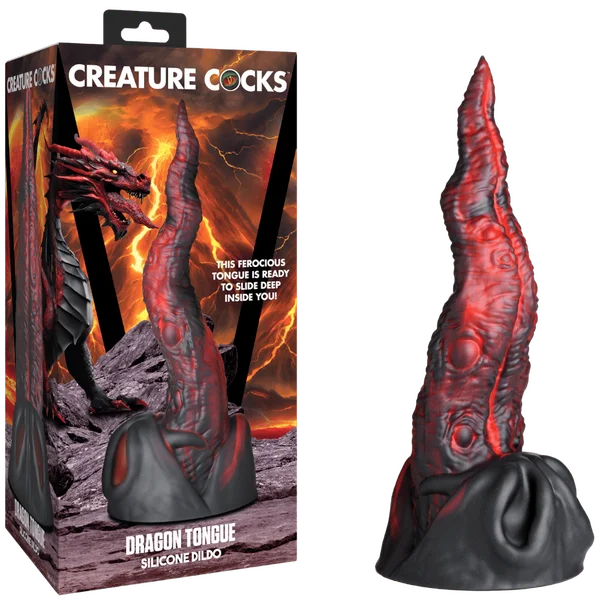 penis-vitamin-deficiency-treatments-Creature Cocks - Dragon Tongue Silicone Dildo - Red/Black