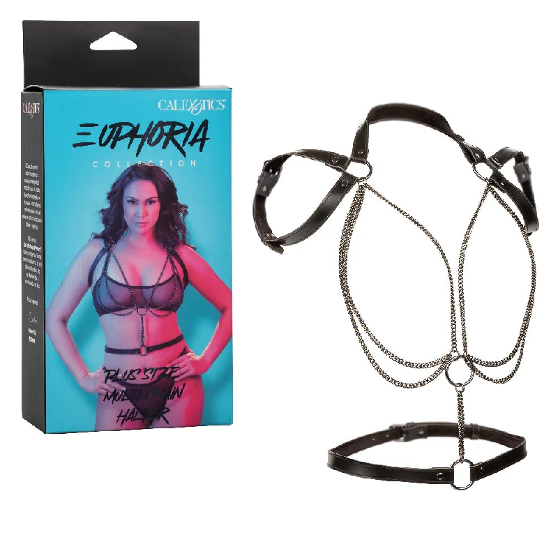 satin sleep halter-Euphoria Collection Plus Size Multi Chain Halter - Black