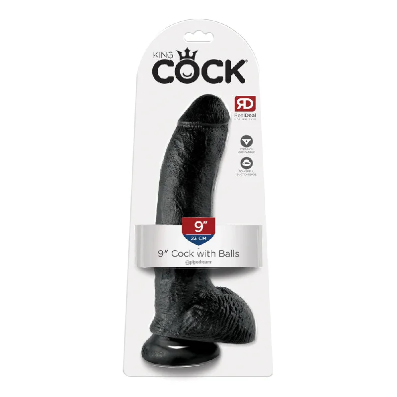 cock ring user texture-King Cock 9" Cock with Balls Black