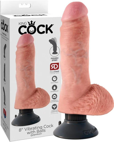 penis-care-routine-nightly-King Cock - 8" Vibrating Cock With Balls - Flesh