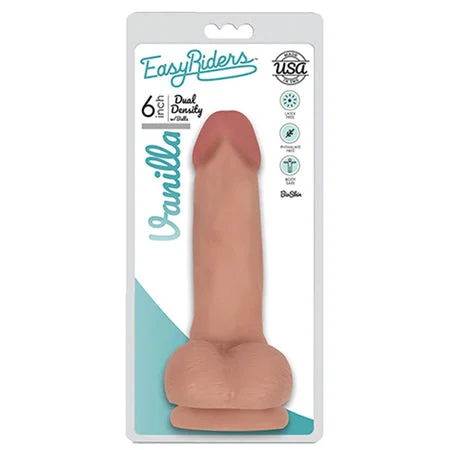 penis-discomfort-solutions-quick-Curve Toys Easy Riders 6 in. Dual Density Dildo with Balls & Suction Cup Beige