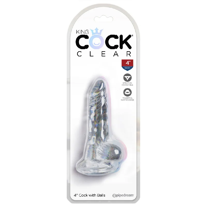 cock ring duo feel-King Cock Clear 4" Cock With Balls