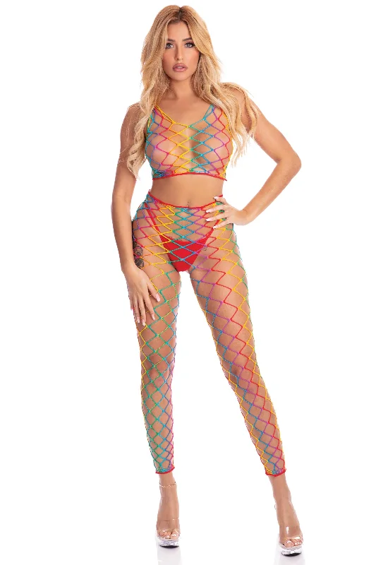 erotic lace harness-Roy G. Biv 2 Pc Bodystocking - One Size - Rainbow