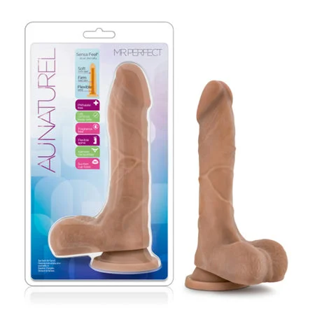 penis-massage-techniques-easy-Blush Au Naturel Mister Perfect 8.5 in. Posable Dual Density Dildo with Balls & Suction Cup Tan