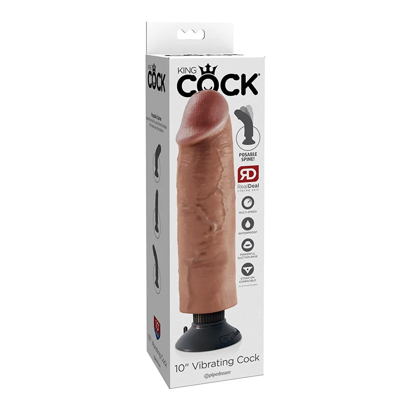 cock ring sleek comfort-King Cock 10in Vibrating Cock Tan