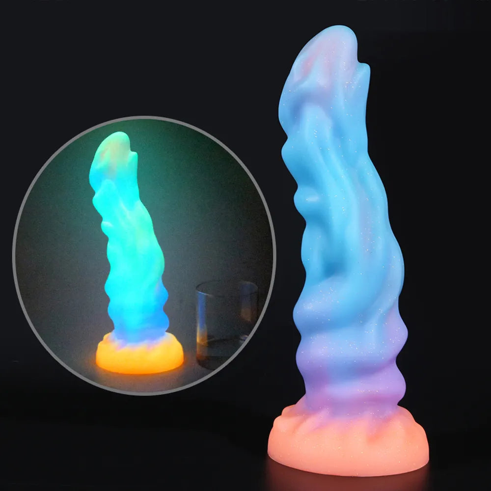 anal toys for bedroom thrills-Colourful Luminous Dildo Monster Dragon Dildo Huge Butt Plug Anal Toys for Women Men Glowing Dildo Penis with Sucker Sex Toys