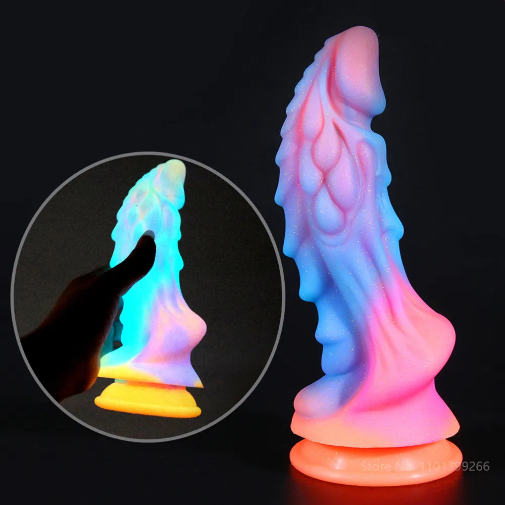 anal toys for spicy fun-New Luminous Dildo Anal Sex Toys for Women Men Colourful Glowing Dildo Penis Huge Dragon Monster Dildo Butt Plug Adult Toys