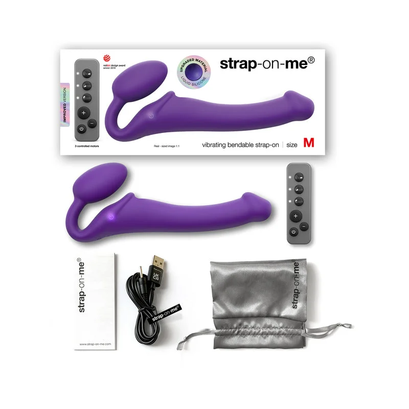 cock ring swift style-Strap-On-Me Rechargeable Remote-Controlled Silicone Vibrating Bendable Strap-On Purple M