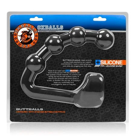 anal toys with velvety texture-OxBalls BUTTBALLS asslock & cocksling, BLACK ICE