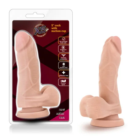 penis-nerve-repair-tips-Blush X5 Plus Realistic 5 in. Posable Dildo with Balls & Suction Cup Beige