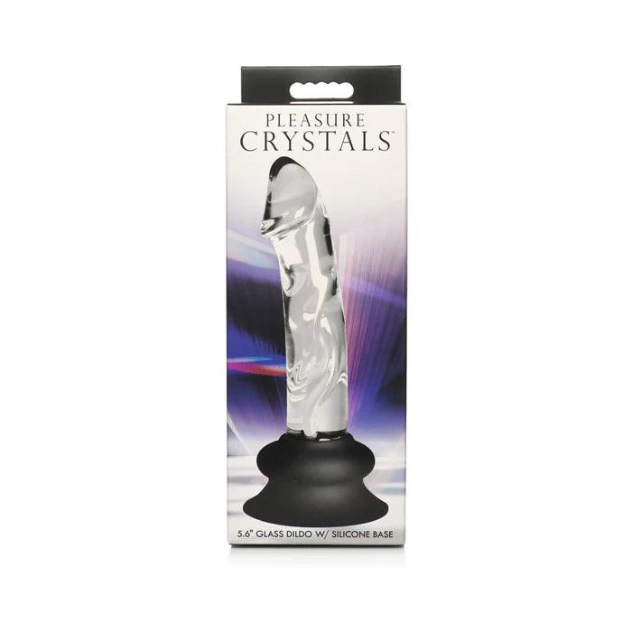 anal toys with padded base-Pleasure Crystal Glass Dildo with Silicone Base - 5.6 Inch