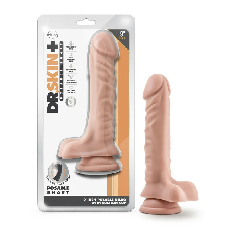 Penis-feverish-Dr. Skin Plus 9" Posable Dildo With Balls Vanilla