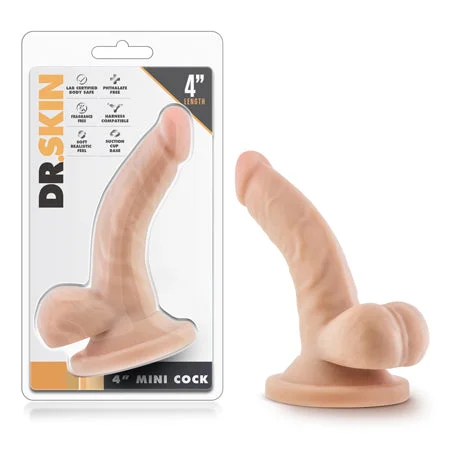 penis-size-and-performance-Blush Dr. Skin Mini Realistic 4 in. Dildo with Balls & Suction Cup Beige