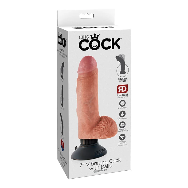 cock ring private design-King Cock 7 inches Vibrating Cock with Balls Beige