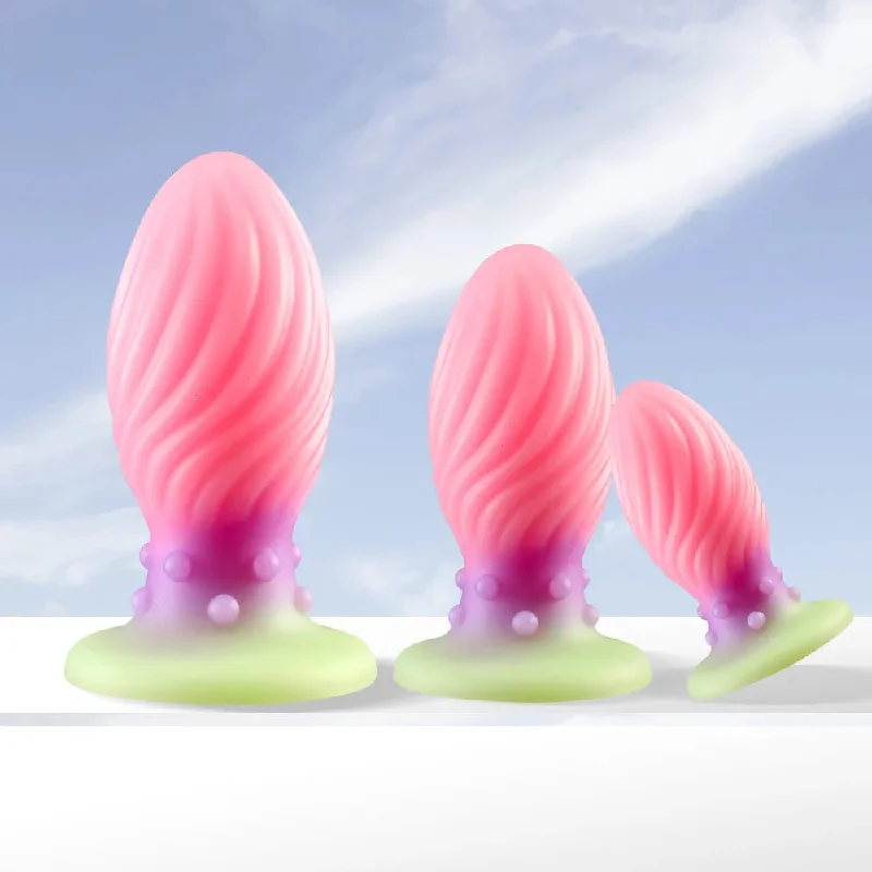 anal toys for bedroom vibes-Luminous Anal Dilator Butt Plug - Pink Anal Dildo Knotted Silicone Female Sex Toys