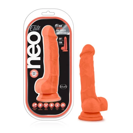 cock ring swift grip-Neo Elite - 7.5 inch Silicone Dual Density Cock with Balls -  Orange/Pink