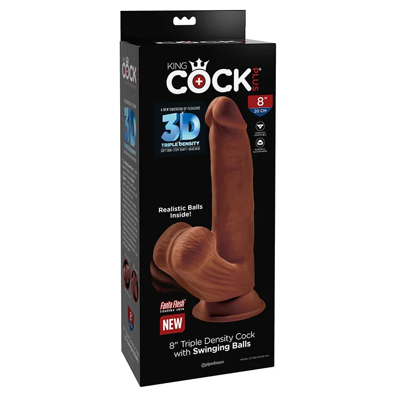 cock ring elite silicone-King Cock Plus 8 In. Triple Density Cock With Swinging Balls Brown