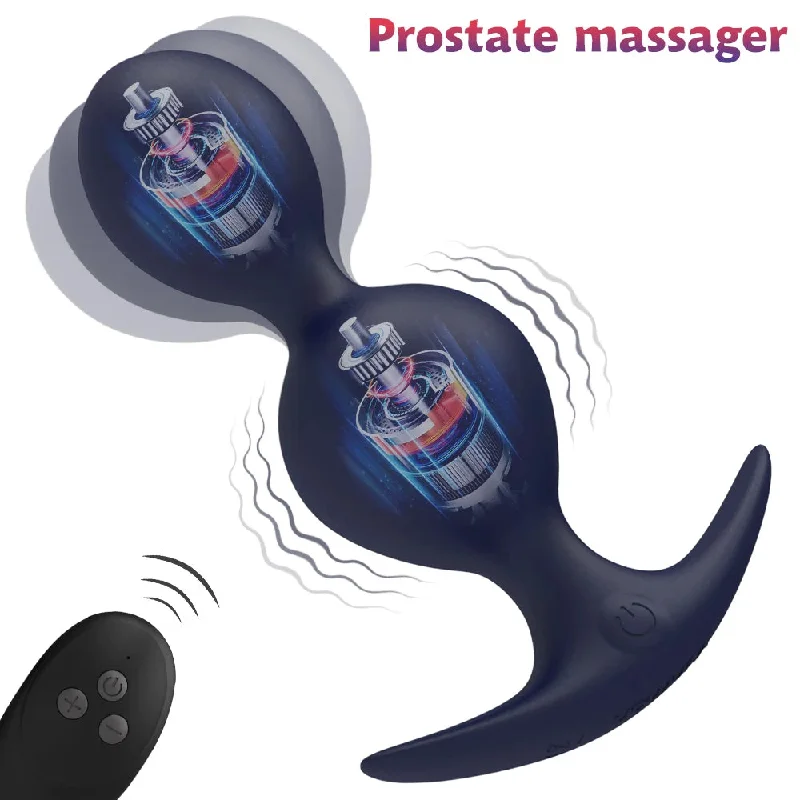 anal toys with firm hold-Vibrating Anal Plug Prostate Massager - Remoter Control Dual Anal Beads Sex Toys for Men Women