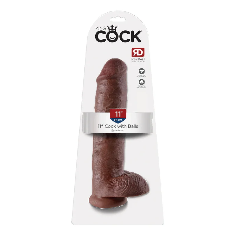 cock ring deluxe comfort-King Cock 11" Cock with Balls Brown