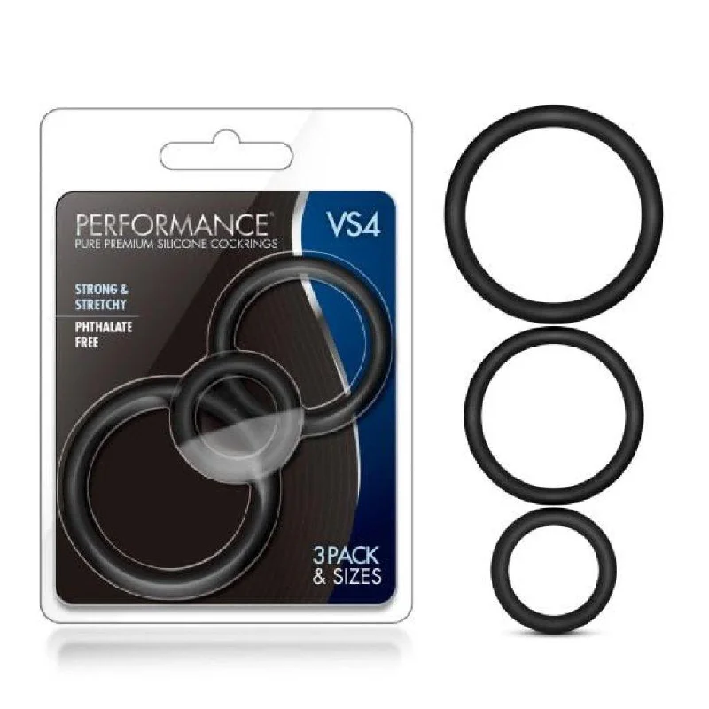 anal toys for bedroom fun-Performance Silicone Cock Ring 3 Pc Set Black