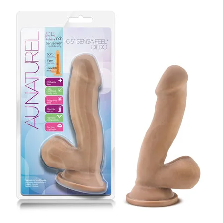 penis-hygiene-products-natural-Blush Au Naturel 6.5 in. Posable Dual Density Dildo with Balls & Suction Cup Tan