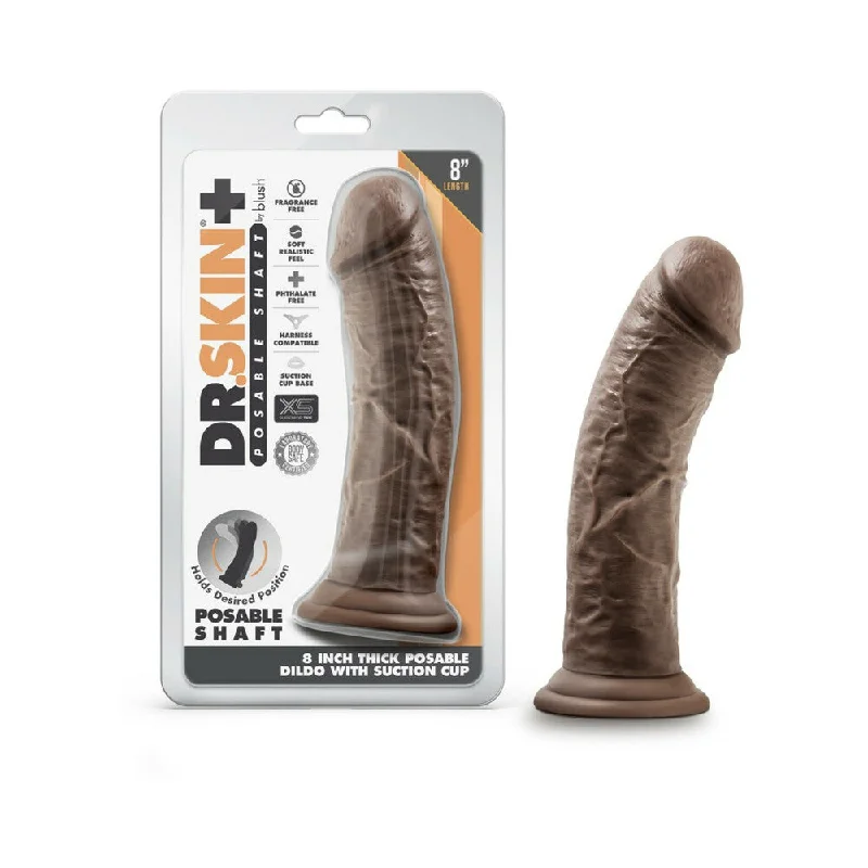 Dildo-cloudy-Dr. Skin Plus Thick Posable Dildo 8 In. Chocolate