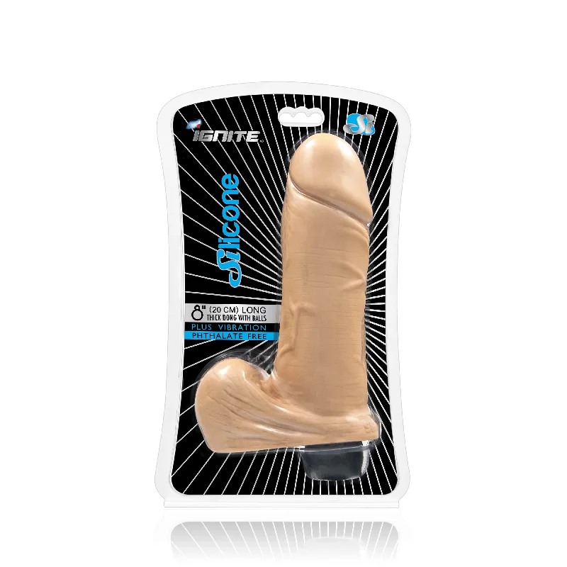 cock ring swift design-Si-31120 8in THICK VIBRATING SILICONE DONG W/BALLS & SUCTION - VANILLA