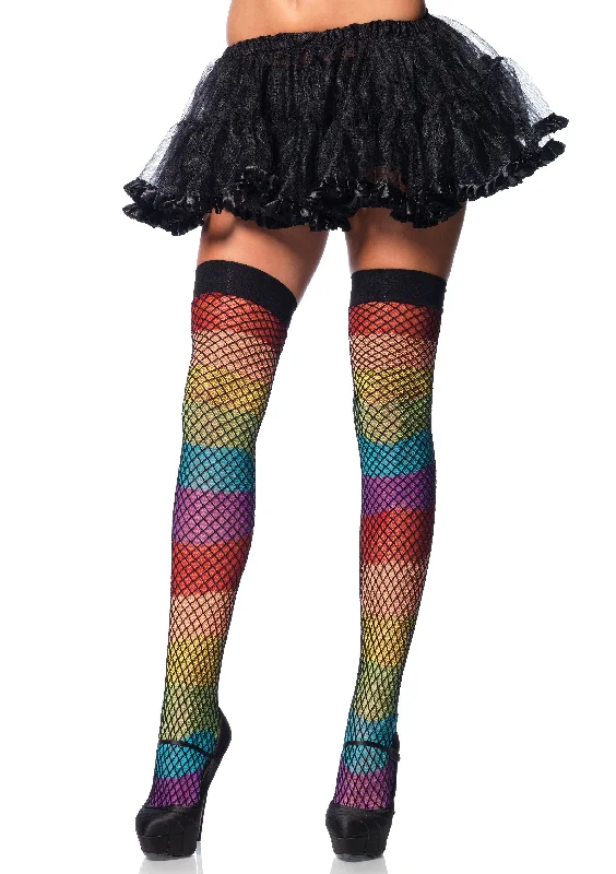 sexy spy costume-Rainbow Thigh Highs With Fishnet Overlay - One Size