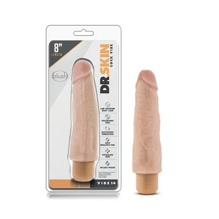 penis-nerve-health-guide-Blush Dr. Skin Vibe 14 Realistic 8 in. Vibrating Dildo Beige