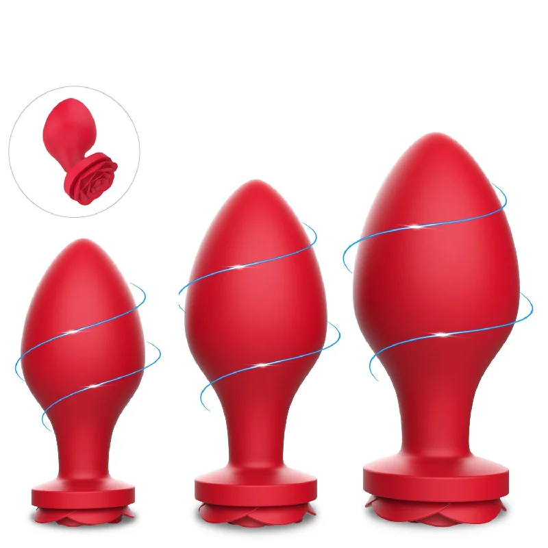 anal toys with travel case-Rose Shape Silicone Anal Plug - Vibrating Butt Plug Female Sex Toy