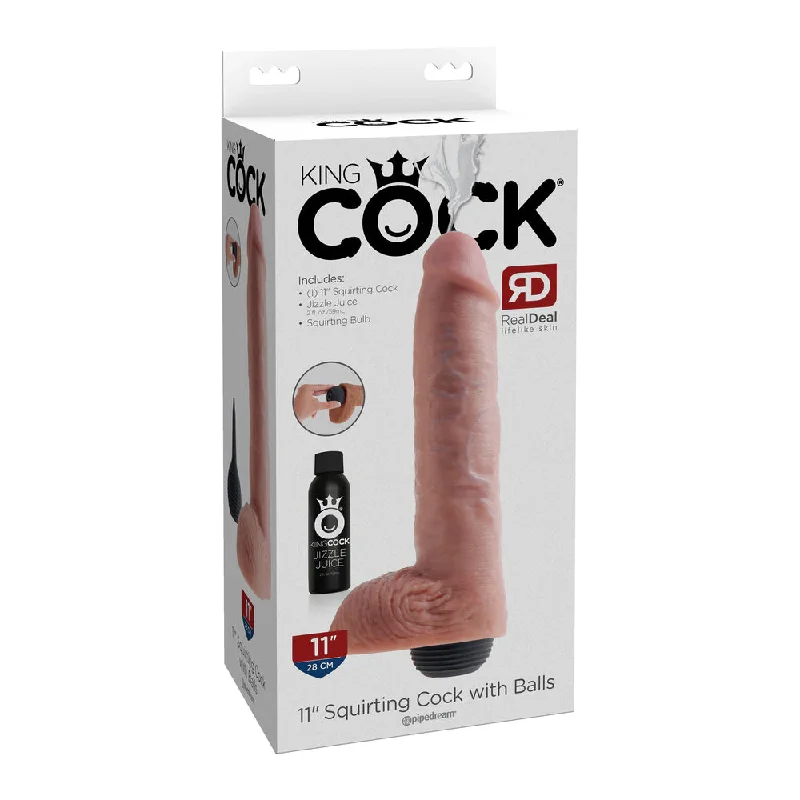 cock ring wet style-King Cock 11" Squirting Cock w/ Balls Flesh