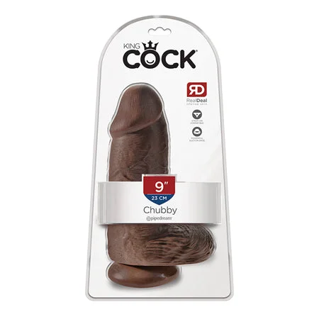 penis-erection-boosting-foods-Pipedream King Cock Chubby 9 in. Cock With Balls Realistic Suction Cup Dildo Brown