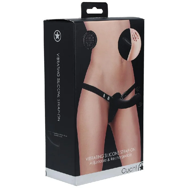 cock ring plush grip-OUCH! Vibrating Silicone Strap-On - Black