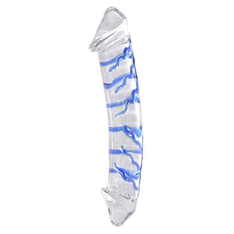 Penis-pounding-Medical Grade Glass Blue Swirl Crystal Double Sided Dildo 25/30cm