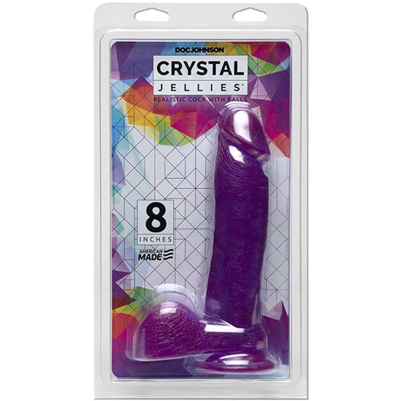 cock ring max design-Crystal Jellies 8 inches Realistic Cock With Balls Purple