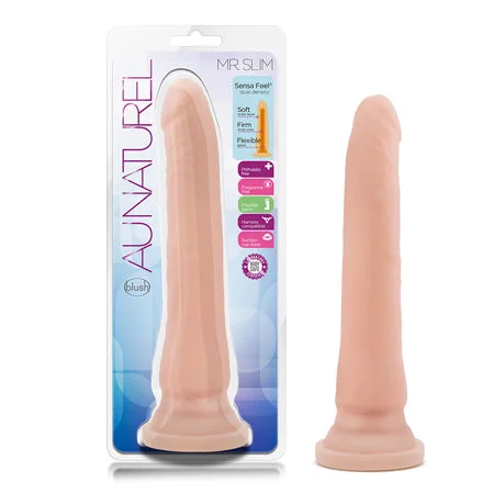 penis-fitness-routine-quick-Blush Au Naturel Mr. Slim 9.25 in. Posable Dual Density Dildo with Suction Cup Beige