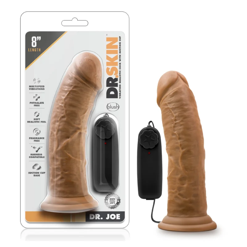 cock ring duo design-Dr. Skin Dr. Joe Wired Remote Control Vibrating Realistic Cock With Suction Cup Waterproof Mocha 8 Inch