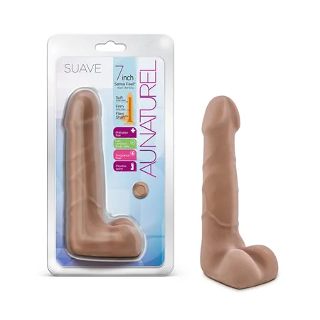 penis-growth-techniques-natural-Blush Au Naturel Suave 7 in. Posable Dual Density Dildo with Balls Tan