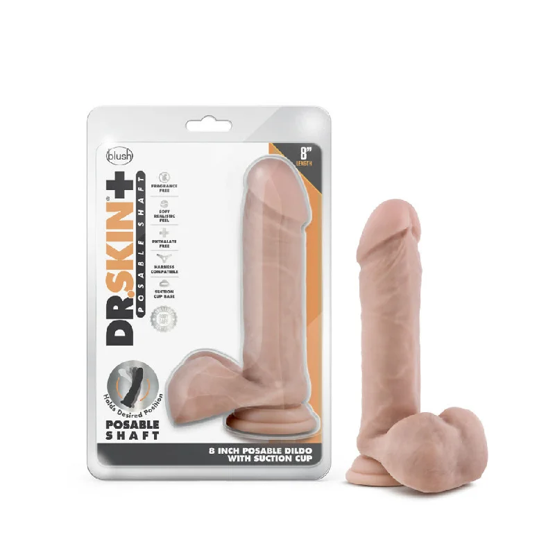 Penis-grimy-Dr. Skin Plus 8" Posable Dildo With Balls Vanilla